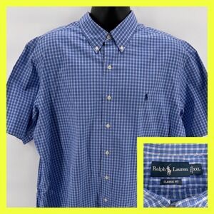 Ralph Lauren Classic Fit Men's Blue Gingham Short Sleeve Button Down Shirt XXL